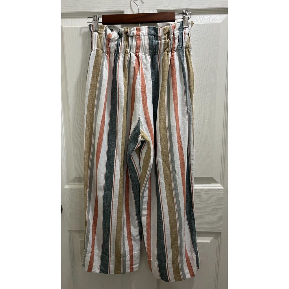 Madewell Tie-Waist Huston Pull-On Crop Pants Size Small in Stripe Linen Blend - Picture 5 of 12